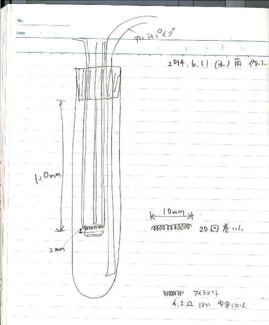 実験用のフィラメントのノート