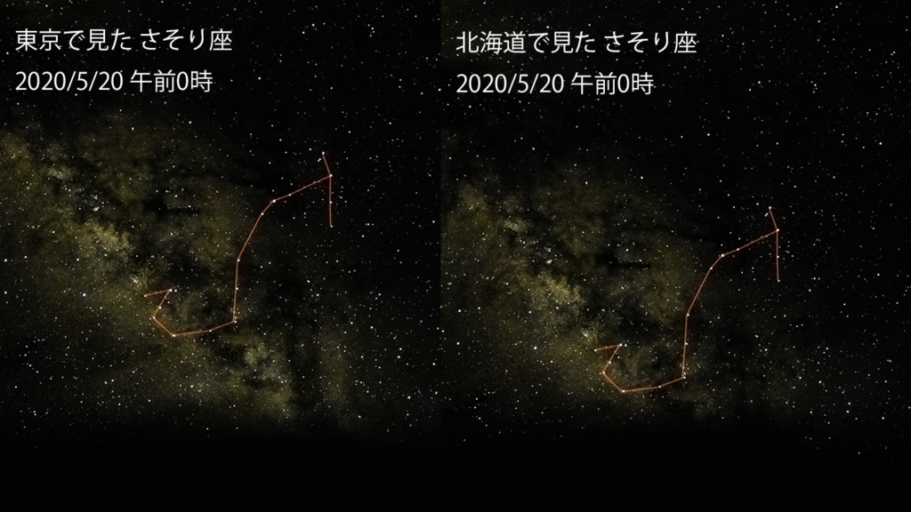 東京で見たさそり座、北海道で見たさそり座